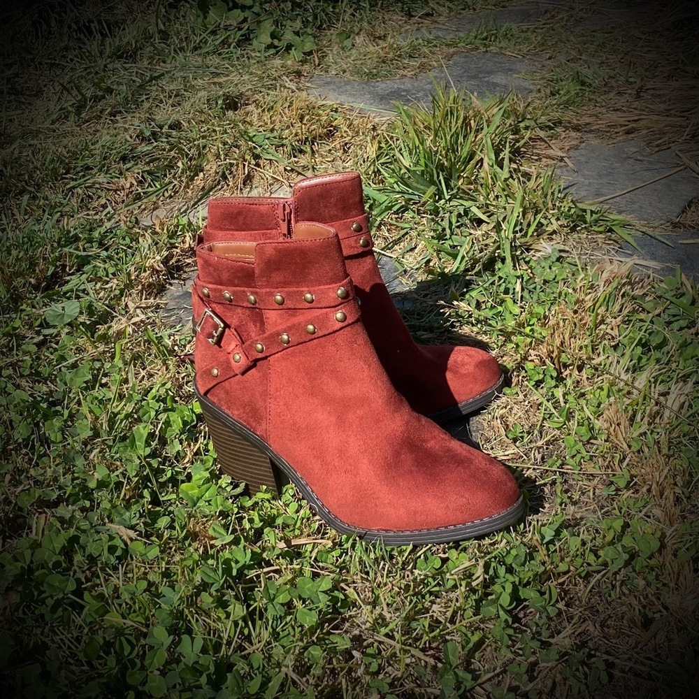 Chunky heel faux suede ankle boots